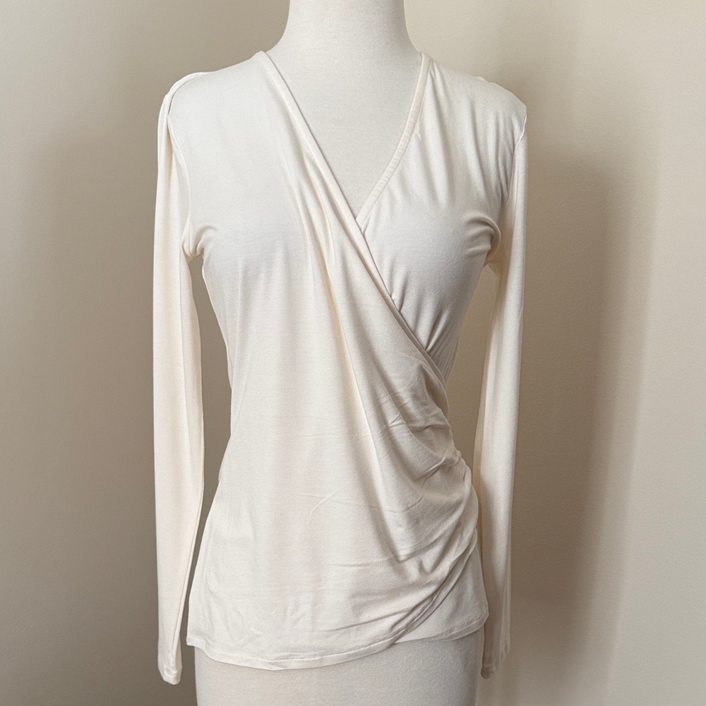 LK Bennett Women's Ivory Long Sleeve Faux Wrap Top Size S NWT